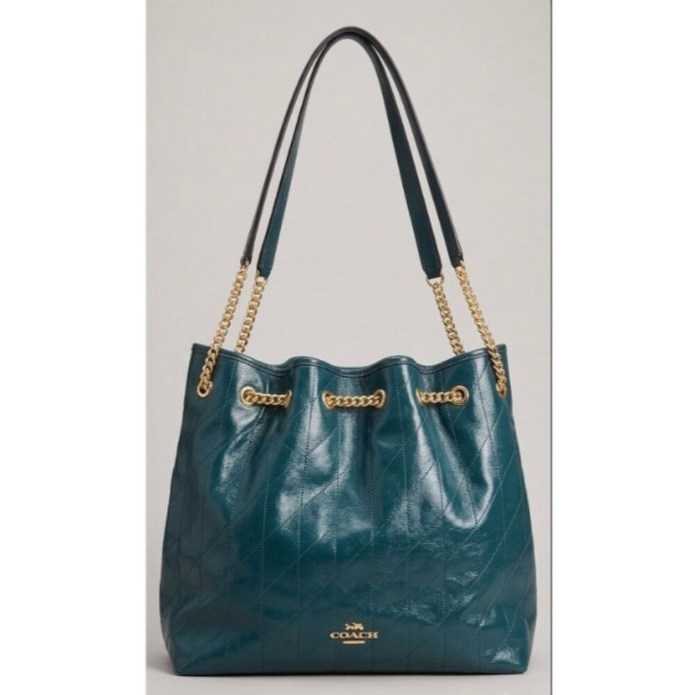 Stunning!!  NEW!!! Coach Evelyn Large Quilted Leather Shoulder Bag in Deep Teal! - Picture 2 of 16